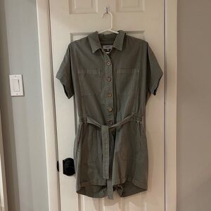 Oat Women's Olive Green Button-Down Shorts Romper